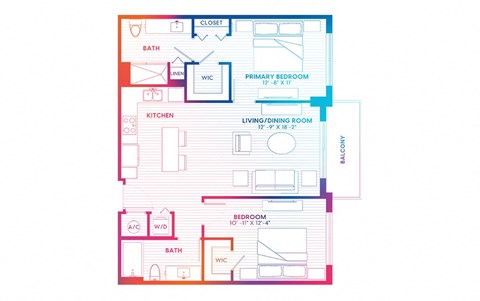 Floor plan for 2 beds, 2 baths, 1026 sqft